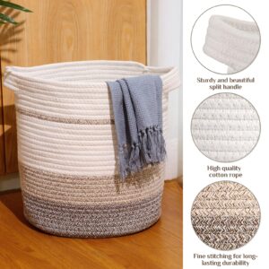 4 Pack Cotton Rope Basket 14 x 12 Inch Woven Storage Basket Baby Blanket Laundry Basket Kids Toy Baskets Hamper with Handles Decorative for Nursery Pillows Cloth Organizing Shelf Toy Storage