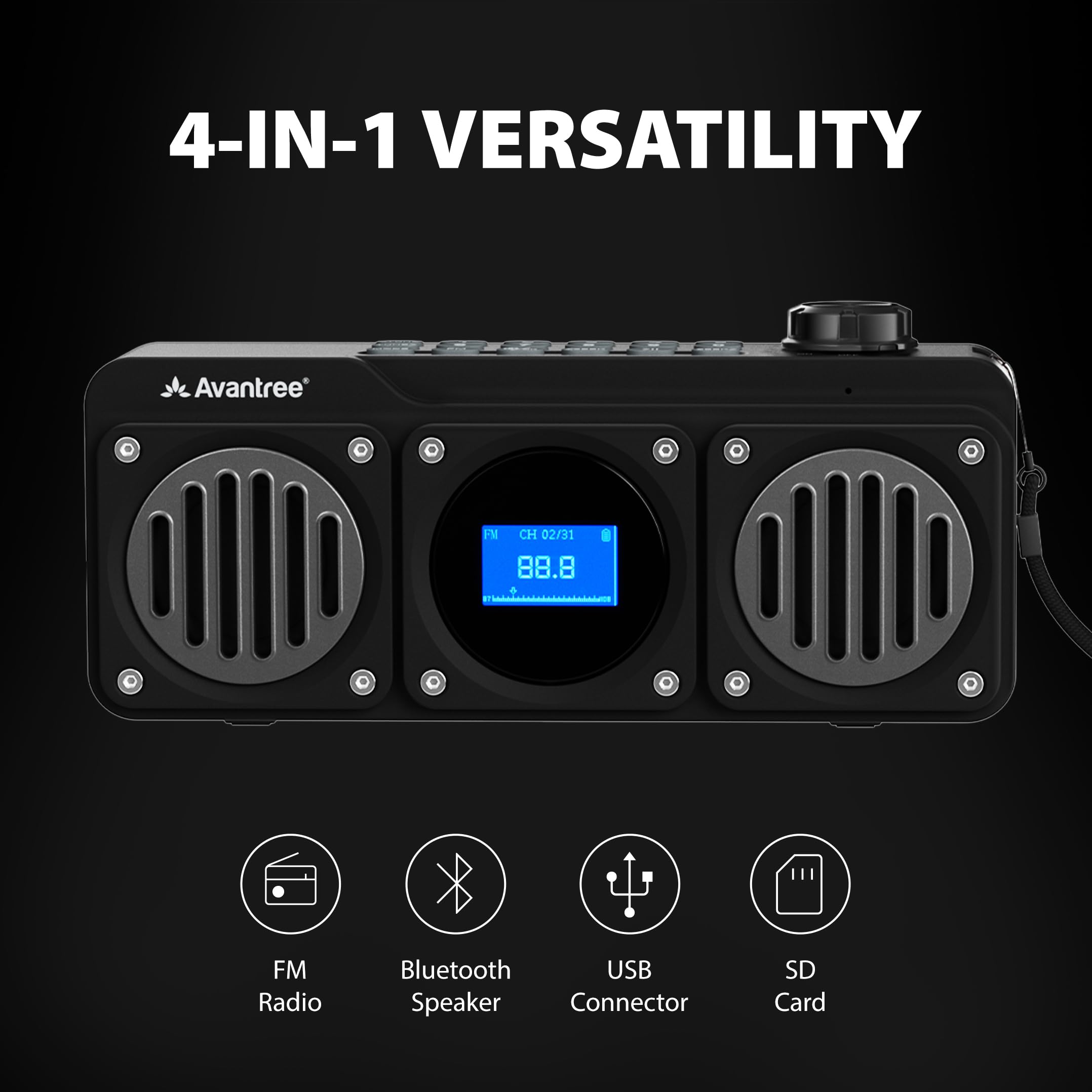 Avantree Boombyte - Portable Digital FM Radio with Bluetooth Speaker, Superb Sound, Metal Finish, MP3 Player, Support Micro SD Card & USB Audio Input, Long Play Time, Rechargeable, Easy to Use.