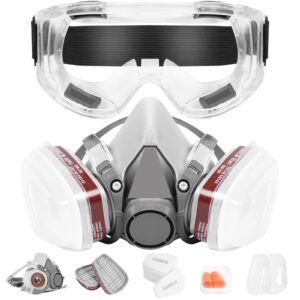 respirator mask with filters, reusable half face gas mask with safety glasses, half face paint mask, for painting, welding, woodworking, polishing, organic vapors, sanding and other work protection.