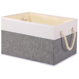 yawinhe foldable storage basket 1-pack, large fabric storage bins with rope handle, used for organizing shelves, closets, clothes storage box, 12.99''lx9.05''wx7.87''h, white/grey