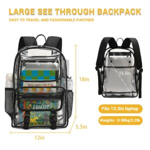 Maod Clear Backpack Stadium Approved Heavy Duty for School Kids Large PVC Transparent Bookbags with Padded Shoulders (Black)