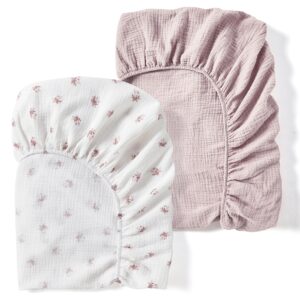 johnpey muslin crib sheets neutral - mini crib sheets for baby boys and baby girls - toddler bed sheets, 28"x 52", 2 pack (floral & sand)