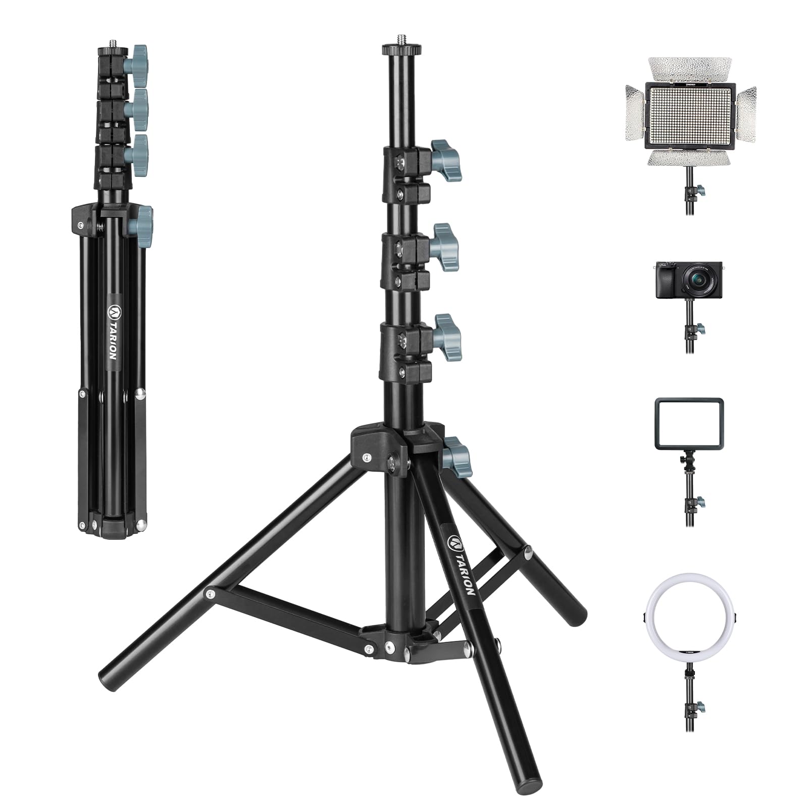 TARION Light Stand for Phone Cameras - 51" Photography Lighting Tripod Stand Mobile Phone Stand Stick Lightweight Foldable Travel Tripod Stand for Recording Vlogging Videography Filming TLS-01