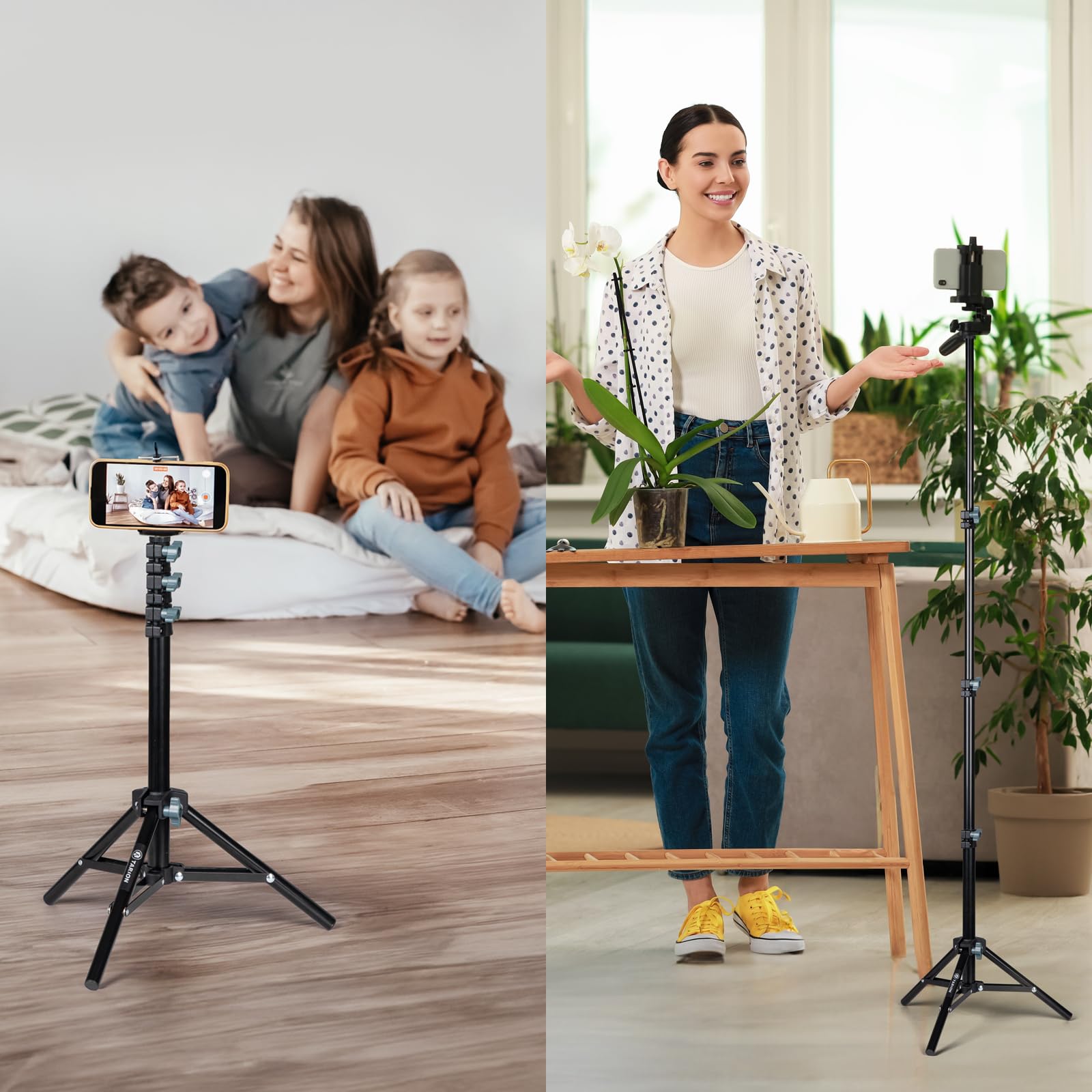 TARION Light Stand for Phone Cameras - 51" Photography Lighting Tripod Stand Mobile Phone Stand Stick Lightweight Foldable Travel Tripod Stand for Recording Vlogging Videography Filming TLS-01