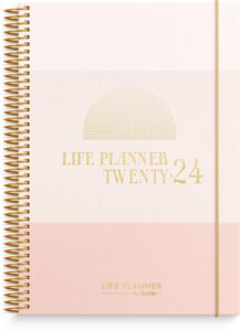 burde planner 2024 | daily & weekly planner | life planner pink horizontal | 18 december 2023-5 january 2025 | hardcover & spiralbound a5 format | monthly & yearly overview | stickers included