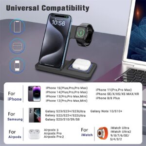 Wireless Charger,VNBBT 3 in 1 Wireless Charging Station Foldable for Apple iPhone/iWatch/Airpods,iPhone 15 14,13,12,11(Pro,Pro Max)/XR/XS/X/8(Plus),iWatch Ultra 9 8 7 6 SE 5 4 AirPods(No Adapter)
