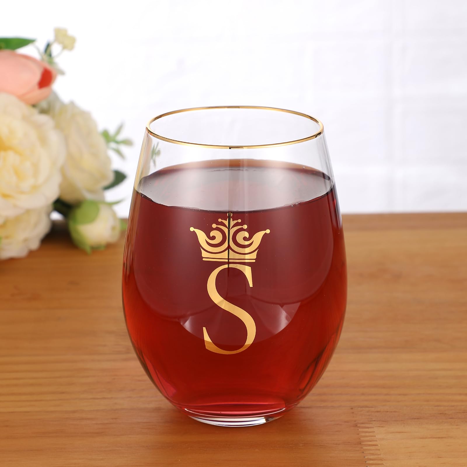 COFOZA Personalized Initial Gifts Letter S 15 Ounce Wine Glass Tumbler Wedding Bridesmaid Birthday Graduation Gift for Men Women Monogrammed Gift Cup (S)