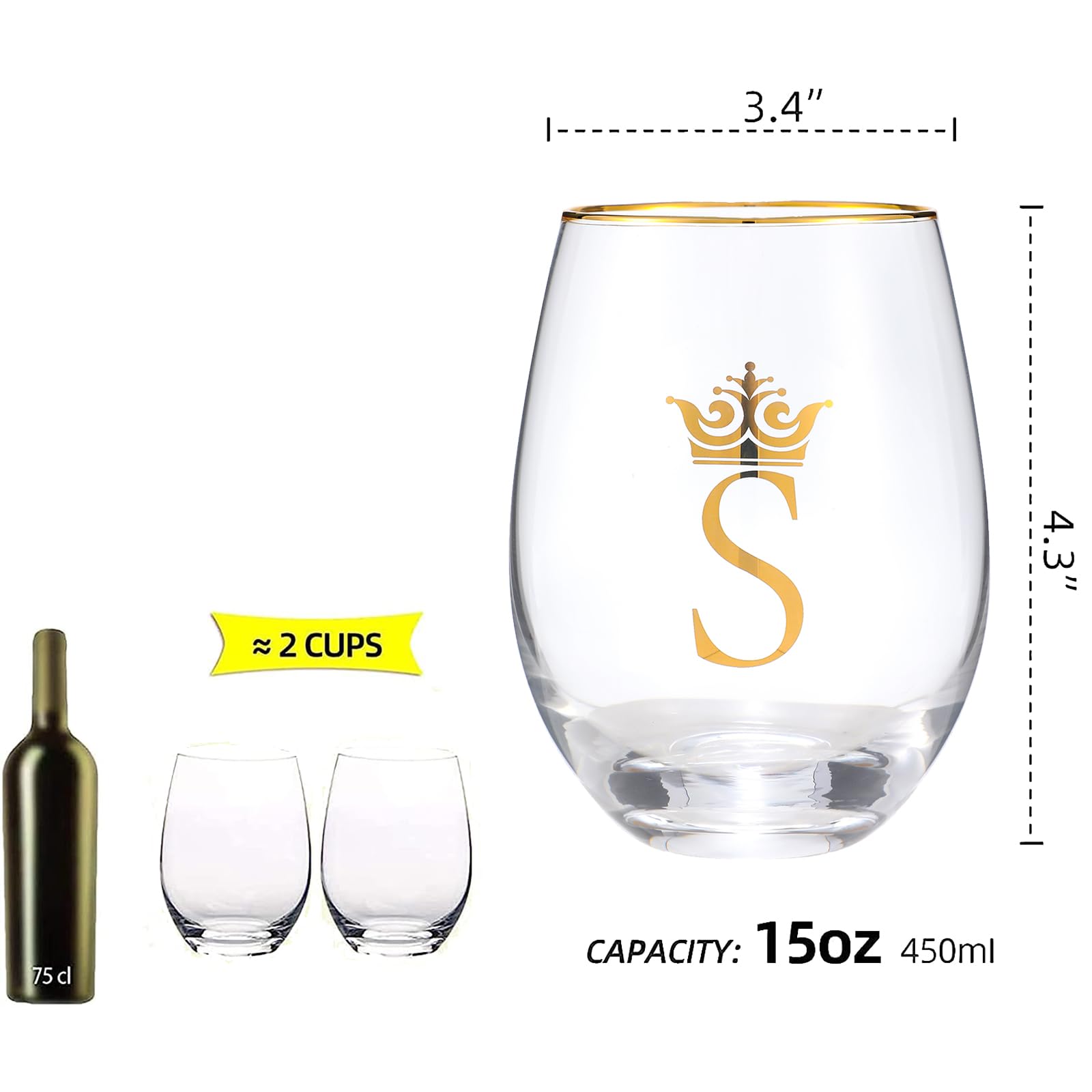 COFOZA Personalized Initial Gifts Letter S 15 Ounce Wine Glass Tumbler Wedding Bridesmaid Birthday Graduation Gift for Men Women Monogrammed Gift Cup (S)