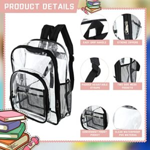 Sadnyy 12 Pcs Clear Backpack Bulk Heavy Duty Stadium Approved Transparent Bookbag PVC See Through Bag for School Work Concert (Black)