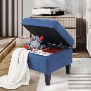 kinmars blue ottoman with storage, 15-17 inches, linen fabric, footrest