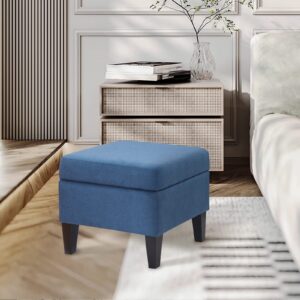 Kinmars Blue Ottoman with Storage, 15-17 Inches, Linen Fabric, Footrest