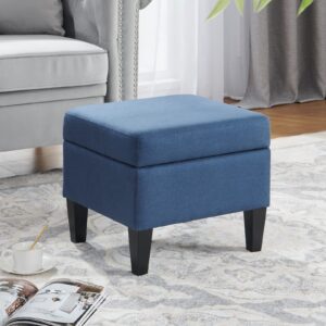 Kinmars Blue Ottoman with Storage, 15-17 Inches, Linen Fabric, Footrest