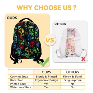 Mercuryelf Gaming Backpack for Boys Girls, 16 Inch Black Backpacks for School Travel, Fashion Lightweight Bookbag for Kids