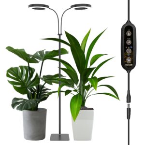 pronoro grow light, 2-head led floor plant growing lamp, full spectrum plant light for indoor plants, extended&built-in power cord, automatic on/off timer, 6-level dimming, adjustable height of 63 in