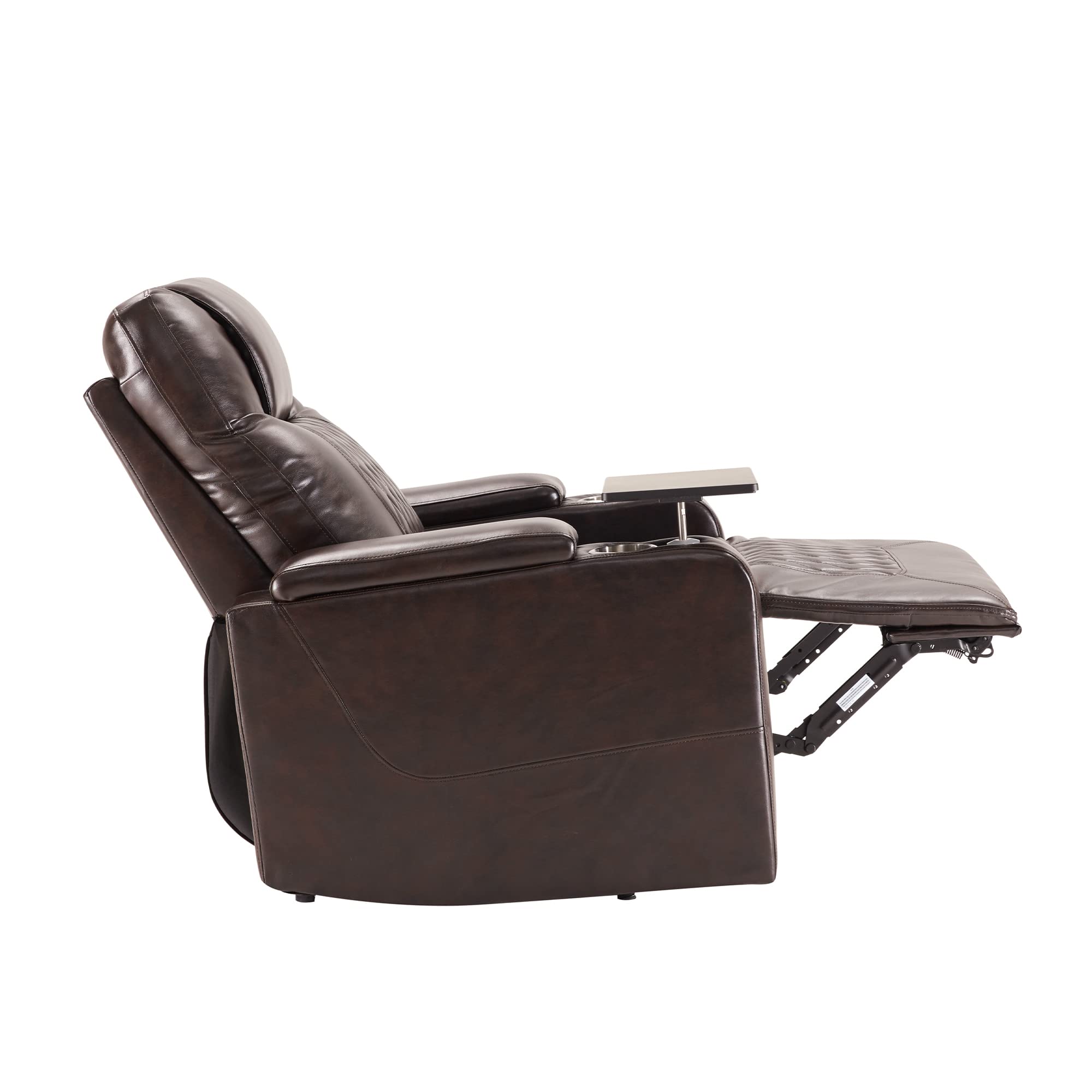 Merax Power Recliner Chair, Leather Lazy Boy Single Sofa with Cup Holders, Tray Table and Storage, 37.8" D x 35.8" W x 42.1" H, Brown
