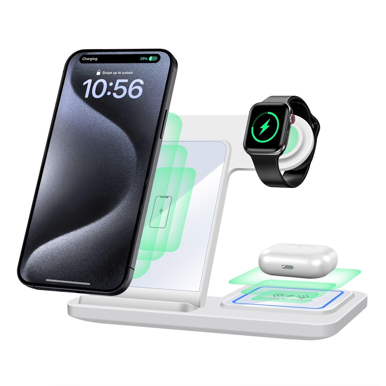 Wireless Charger,VNBBT 3 in 1 Wireless Charging Station Foldable for Apple iPhone/iWatch/Airpods,iPhone 15 14,13,12,11(Pro,Pro Max)/XR/XS/X/8(Plus),iWatch Ultra 9 8 7 6 SE 5 4 AirPods(No Adapter)