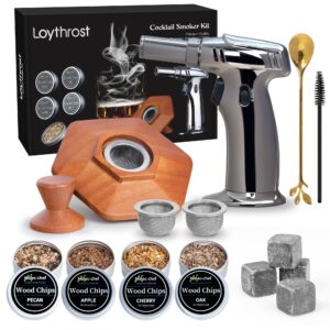 cocktail smoker kit with torch, 4 flavors wood chips, fashioned/bourbon/drink smoker infuser kit, birthday anniversary unique gifts for dad boyfriend husband grandpa(no butane)