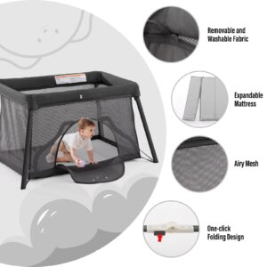 Lamberia Travel Crib, Portable Crib for Baby Lightweight Travel Bassinet with Comfortable Mattress and Carry Bag for Babies to Toddlers, Folding Portable Baby Playpen (Dark Grey)