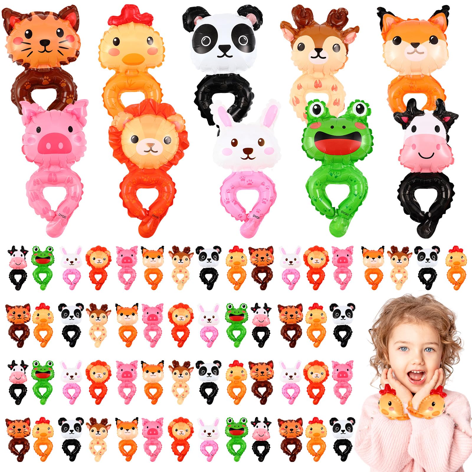 Libima 200 Pcs Inflatable Wrist Balloon Cartoon Animals Hand Wearing Balloons with Pump Safari Farm Animals Balloons Jungle Theme Birthday Party Favors Zoo Carnival Party Supplies Decorations