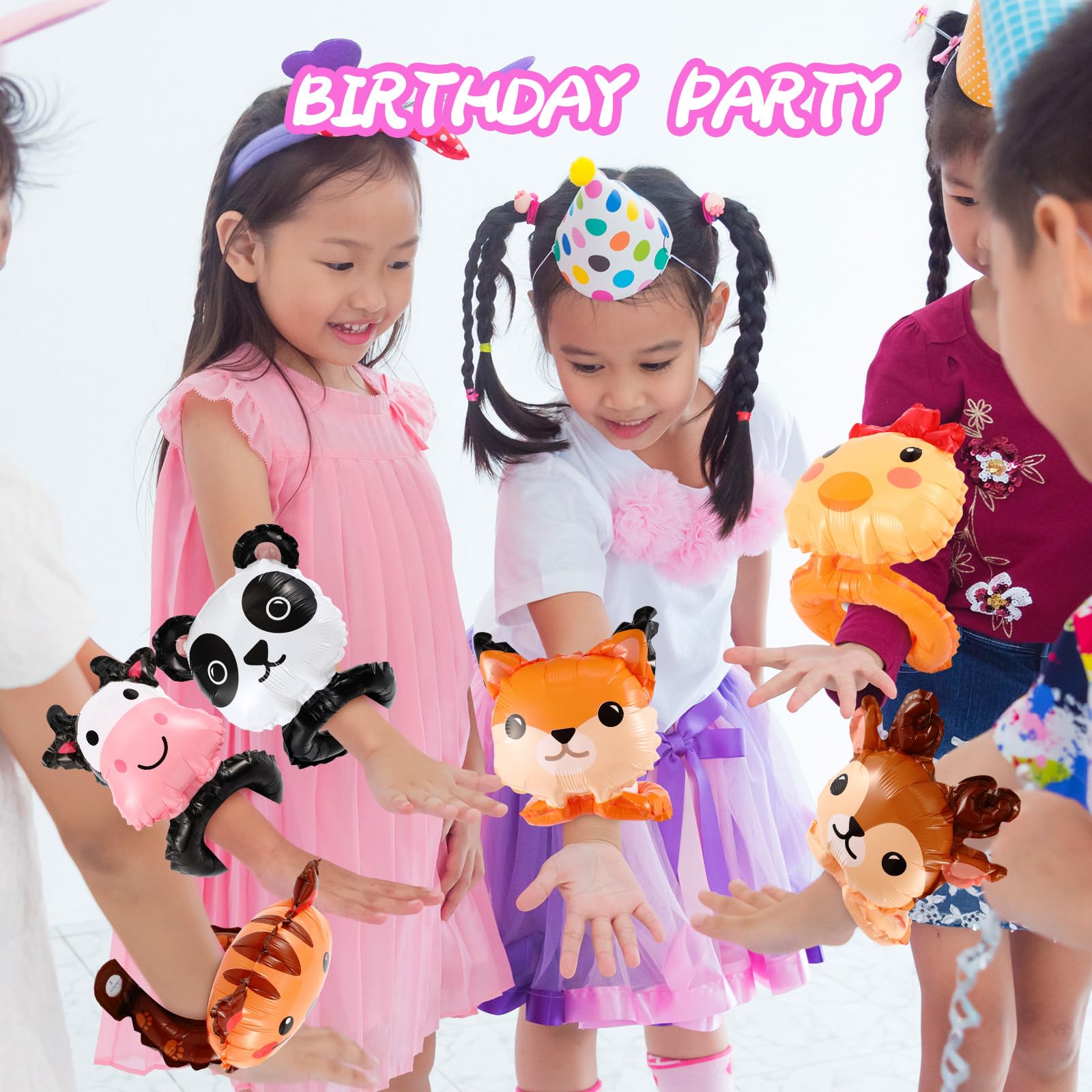 Libima 200 Pcs Inflatable Wrist Balloon Cartoon Animals Hand Wearing Balloons with Pump Safari Farm Animals Balloons Jungle Theme Birthday Party Favors Zoo Carnival Party Supplies Decorations