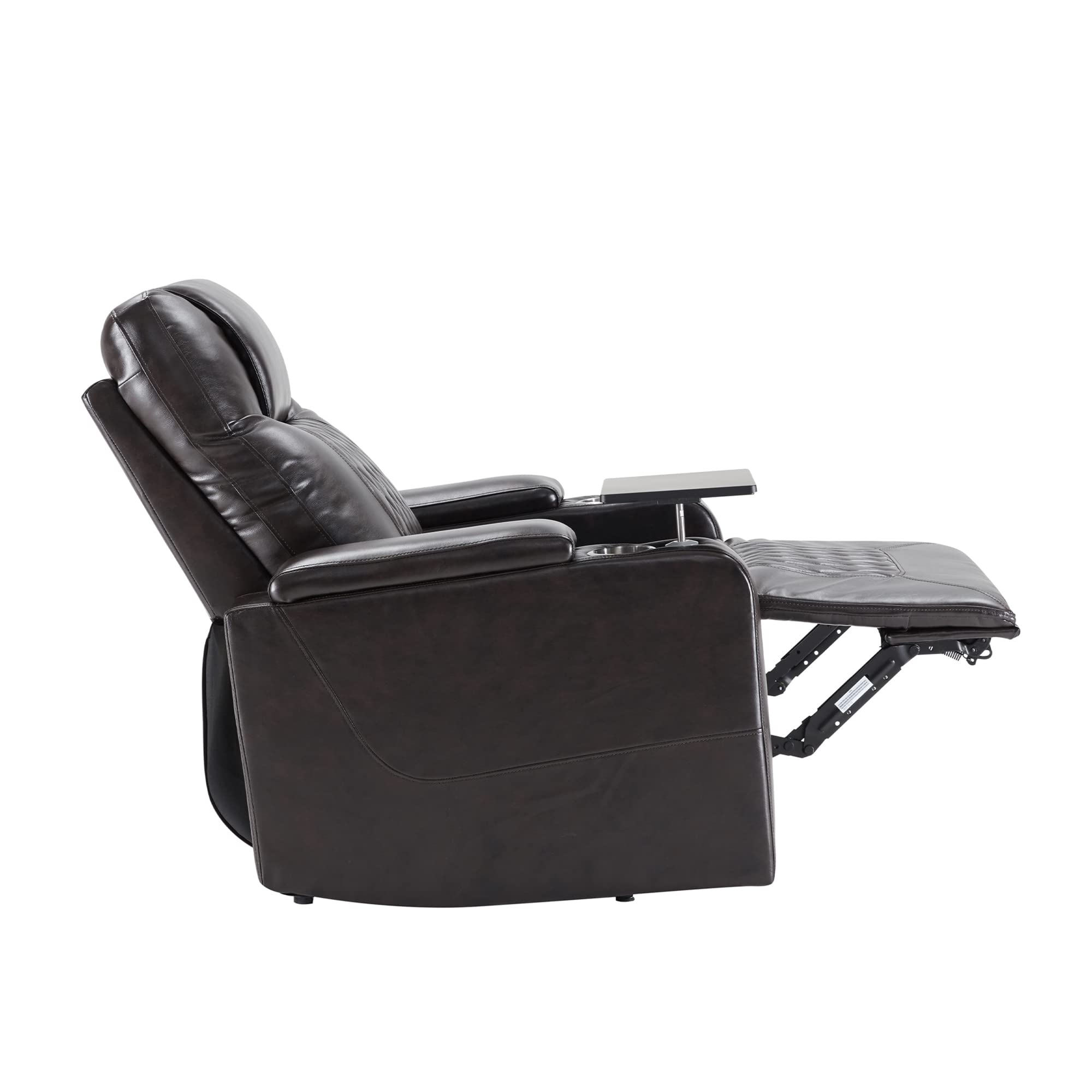 Merax Lazy Boy Recliner Chair, Power Leather Single Sofa, with Cup Holders, Tray Table and Storage, Black