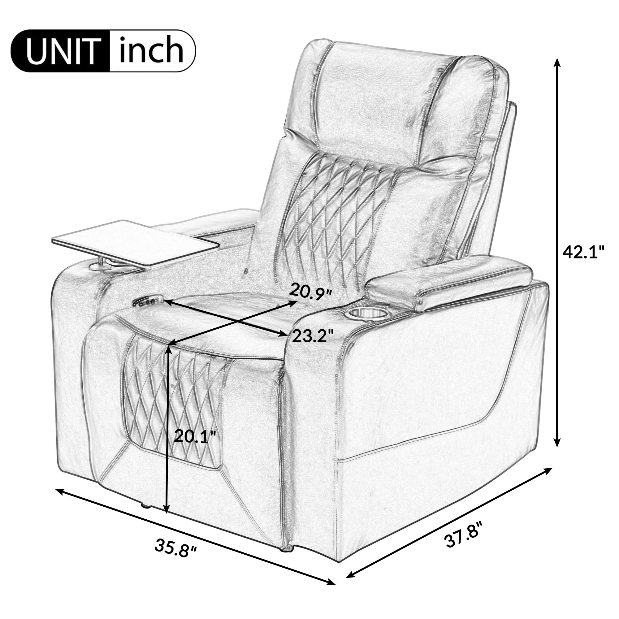 Merax Lazy Boy Recliner Chair, Power Leather Single Sofa, with Cup Holders, Tray Table and Storage, Black