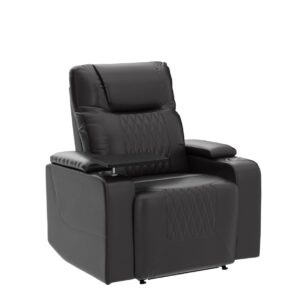 Merax Lazy Boy Recliner Chair, Power Leather Single Sofa, with Cup Holders, Tray Table and Storage, Black