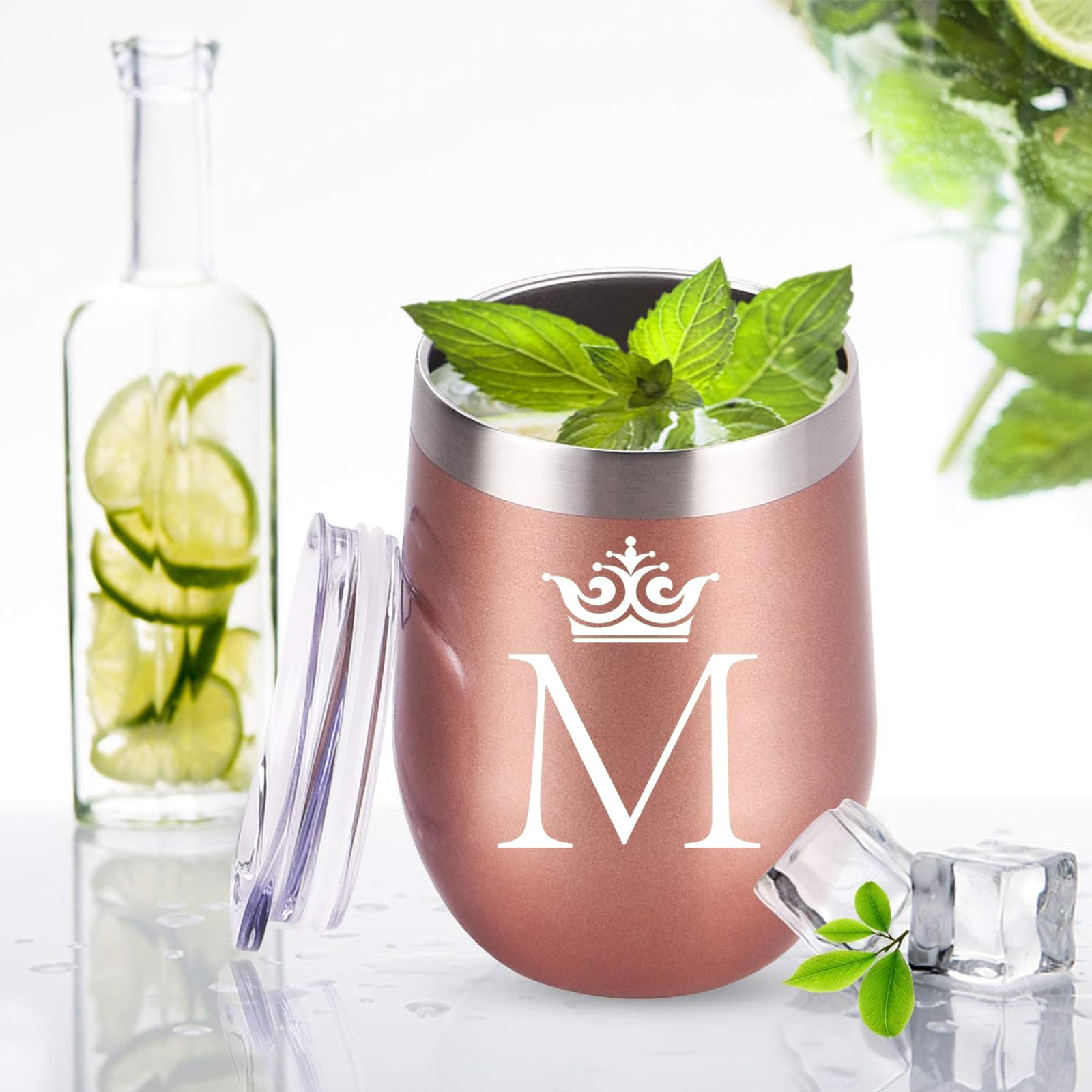 COFOZA Letter M Initial Gifts for Woman Men 12 Oz Stainless Steel Wine Tumbler Drink Cup Monogram Mug Personalized Birthday Wedding Bridesmaid Proposal Engagement Christmas Gift (M)