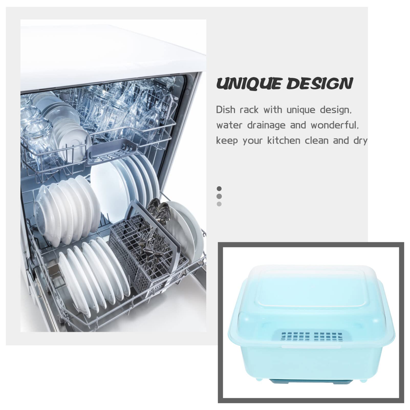 Kichvoe Plastic Dish Drying Rack Bottle Dryer Holder 11.8 * 10Inch Utensil Cutlery Dish Drainer with Cover Lid and Drain Board for Kitchen