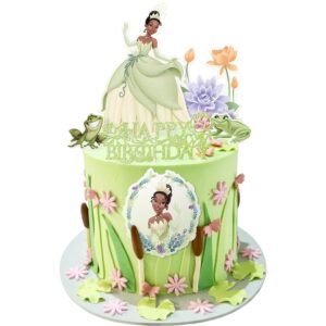 cake decorations for tiana cake toppers, sparkling hb princess theme birthday supplies favor, 6 pcs