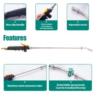 29 Inches Sprayer Wand Replacement, 3/8" & 1/4'' Brass Barb Universal Sprayer Wand, Adjustable Stainless Steel Replacement Garden Sprayer Wand with Built-in Shut-Off Valve