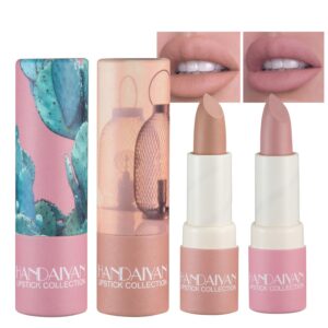 2 colors nude matte lipstick,summer nudes velvety paper tube lip gloss makeup set,24 hour superstay long lasting waterproof non-stick cup not fade,nude lipstick set for women