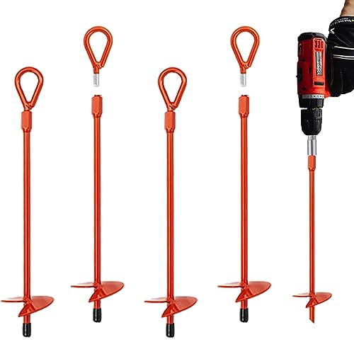 MAXCCINO 4 Pack 15" Ground Anchors Screw in with Drill, Heavy Duty 3" Wide Helix Spiral Earth Anchors for Camping, Tents, Sheds, Swing Sets, Car Ports, Canopies, Shelters, High Wind Trampoline Anchors