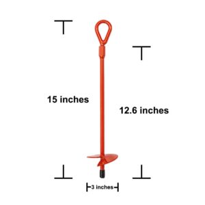 MAXCCINO 4 Pack 15" Ground Anchors Screw in with Drill, Heavy Duty 3" Wide Helix Spiral Earth Anchors for Camping, Tents, Sheds, Swing Sets, Car Ports, Canopies, Shelters, High Wind Trampoline Anchors