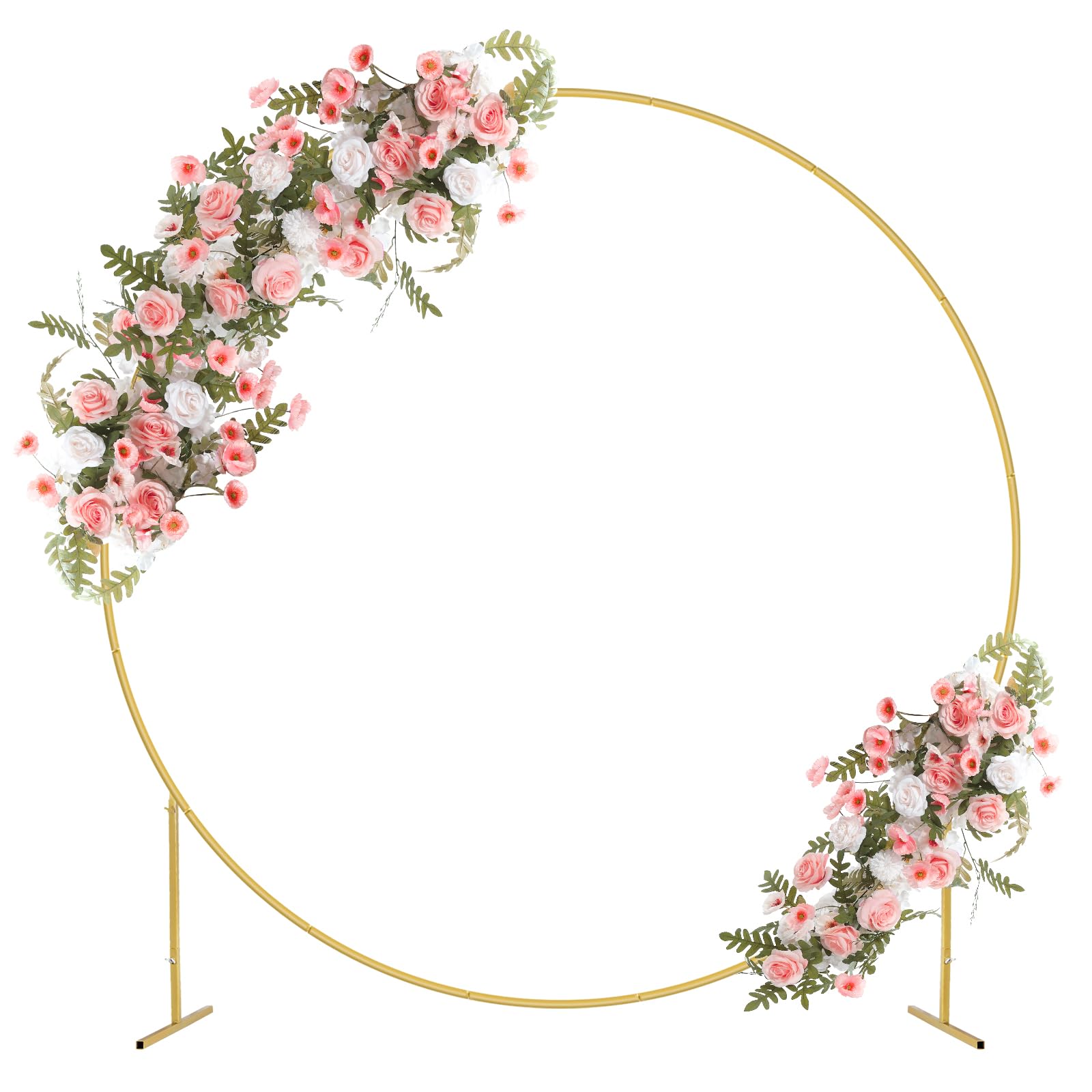 7.3FT Round Backdrop Stand, Metal Circle Balloon Arch Kit, Wedding Ring Arch Stand for Party Backdrop Decoration, Baby Shower, Birthday Anniversary Bridal Decoration, Gold