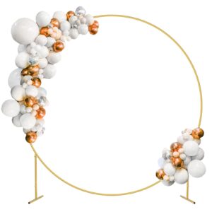 7.3FT Round Backdrop Stand, Metal Circle Balloon Arch Kit, Wedding Ring Arch Stand for Party Backdrop Decoration, Baby Shower, Birthday Anniversary Bridal Decoration, Gold