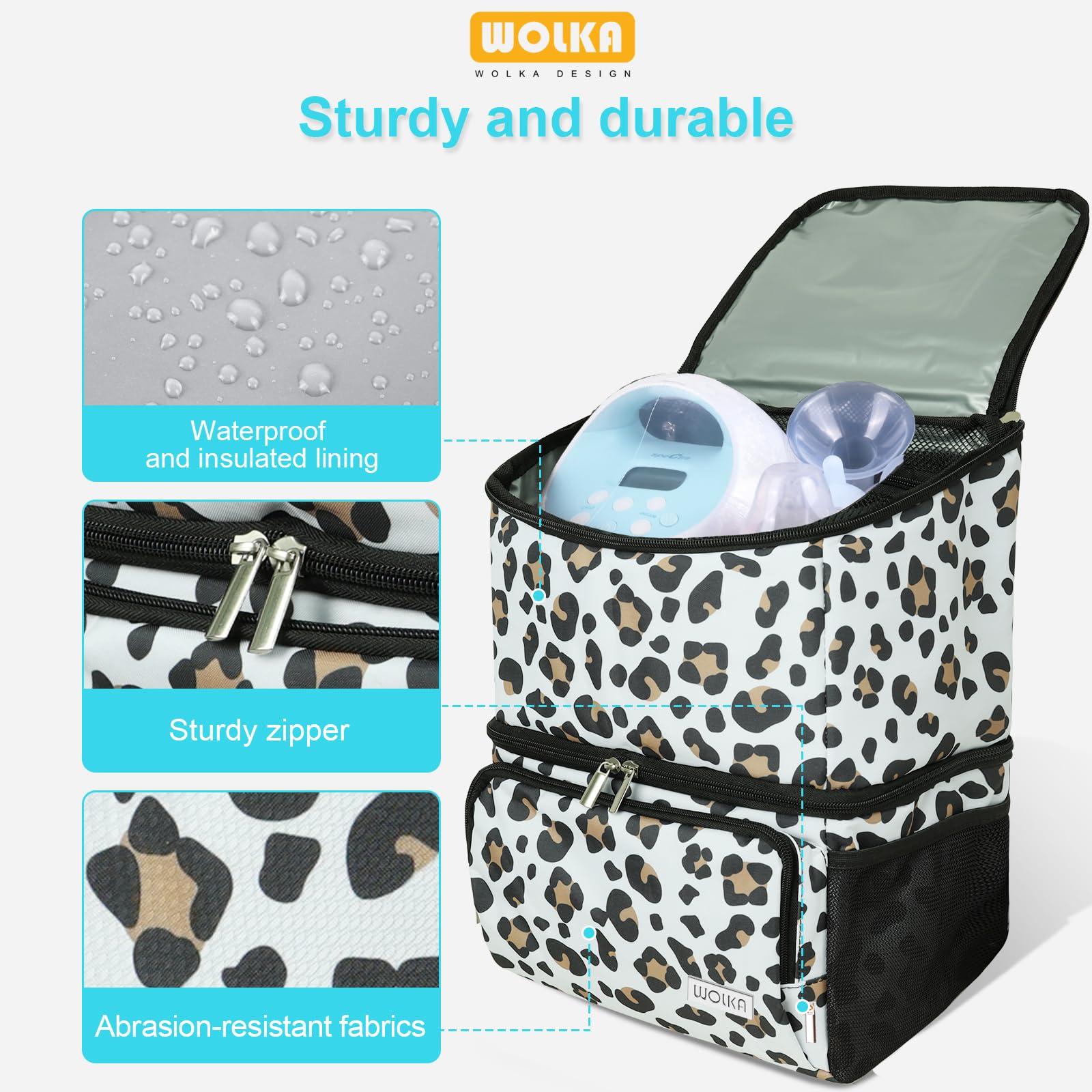 Wolka Breast Pump Bag with Dual Insulated Compartments & Removable Divider,Breast Milk Cooler Travel Bacpak with 50 cans Capacity,Fit Most Breast Pumps Like Medela, Spectra S1,S4, Evenflo