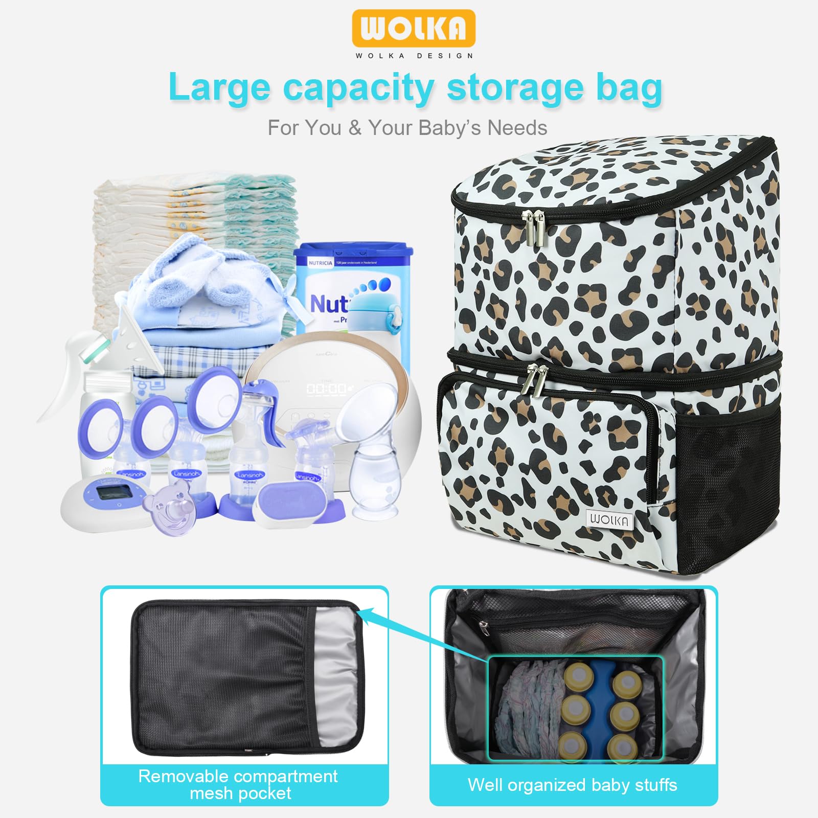 Wolka Breast Pump Bag with Dual Insulated Compartments & Removable Divider,Breast Milk Cooler Travel Bacpak with 50 cans Capacity,Fit Most Breast Pumps Like Medela, Spectra S1,S4, Evenflo