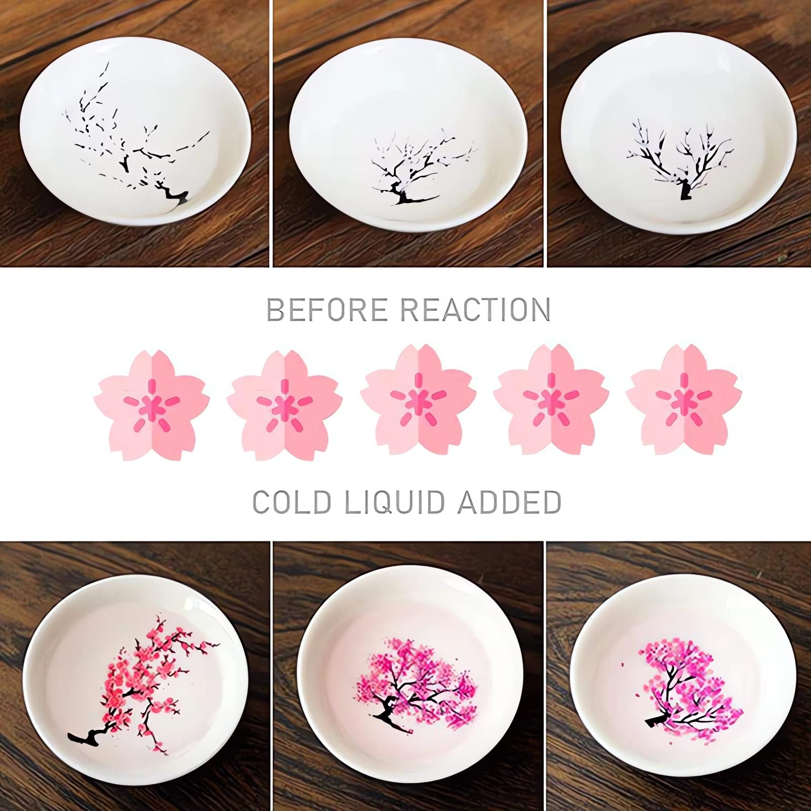 Magic Sakura Cherry Blossom Sake Cup - 2023 New Ceramic Sake Cold/Hot Temperature Color Changing Cup Glasses, Japanese Tea Wine Soju Sake Cup Glasses Set, Magical Blooming Sake Cups (Sakura- Cold＆Hot)