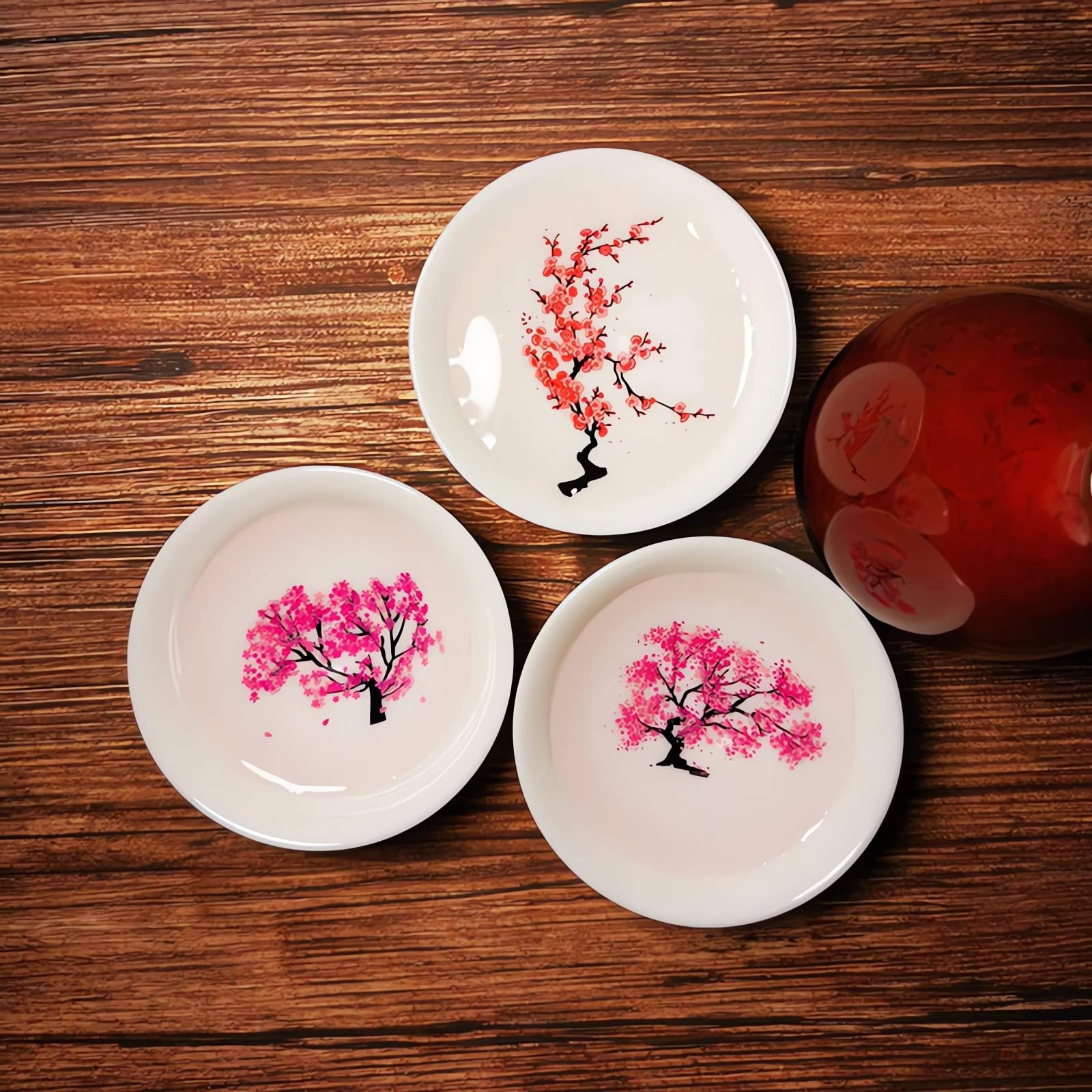 Magic Sakura Cherry Blossom Sake Cup - 2023 New Ceramic Sake Cold/Hot Temperature Color Changing Cup Glasses, Japanese Tea Wine Soju Sake Cup Glasses Set, Magical Blooming Sake Cups (Sakura- Cold＆Hot)