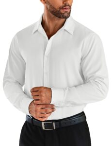 coofandy mens long sleeve dress shirts wrinkle free stretch dress shirt casual button down shirts a-white