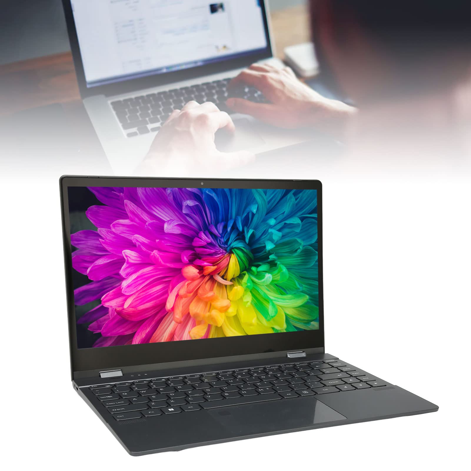 14.1in Laptop, HD Touchscreen, 12GB RAM 4K 3840x2160, Multiport 360 Degree Flip Laptop Support Fingerprint Unlock for Windows 10 11, Great for Office, Travel, Home, 100‑240V (US Plug 256GB)