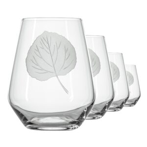 rolf glass aspen leaf stemless wine glass 18oz | set of 4 | stemless wine tumblers | made in the usa