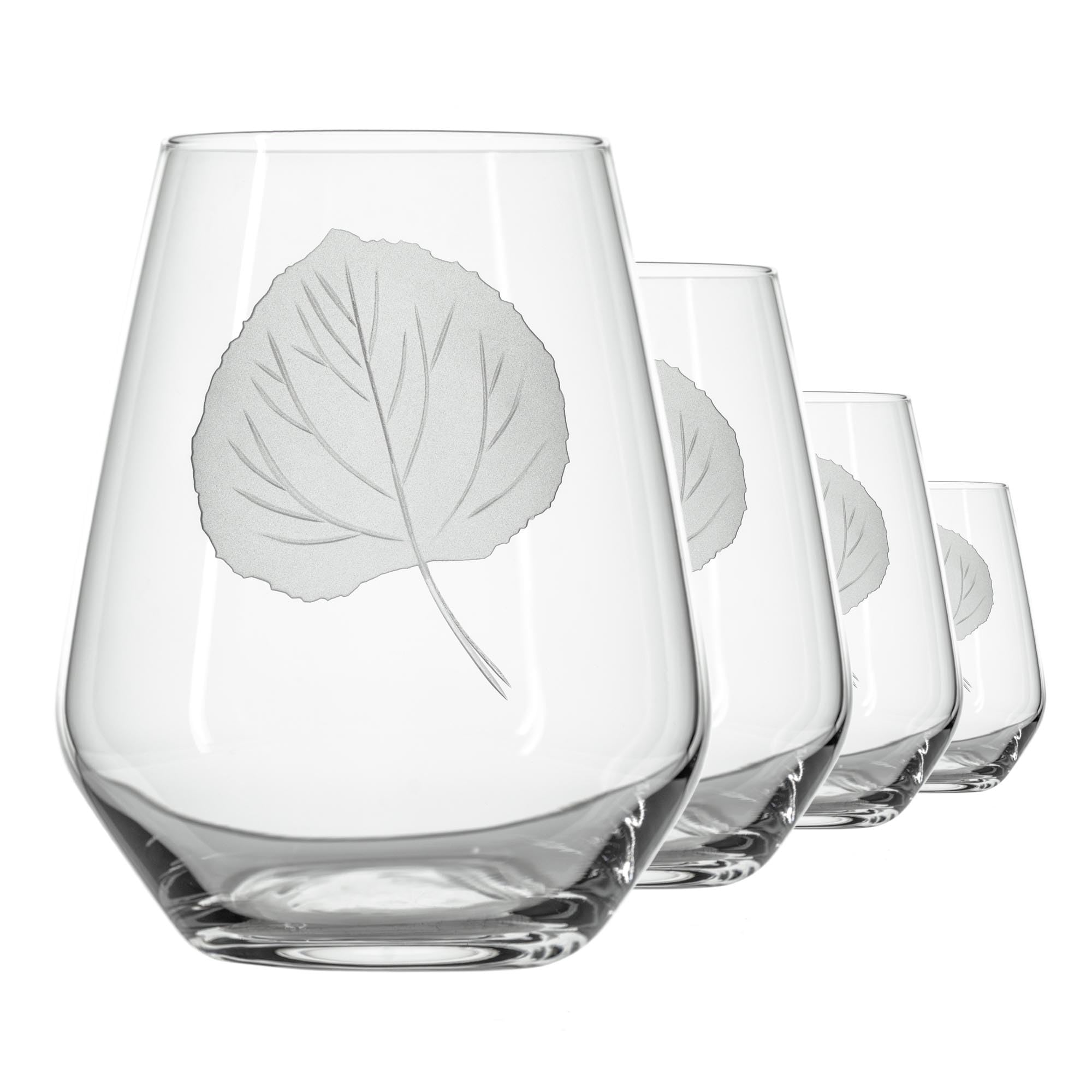 Rolf Glass Aspen Leaf Stemless Wine Glass 18oz | Set of 4 | Stemless Wine Tumblers | Made in the USA