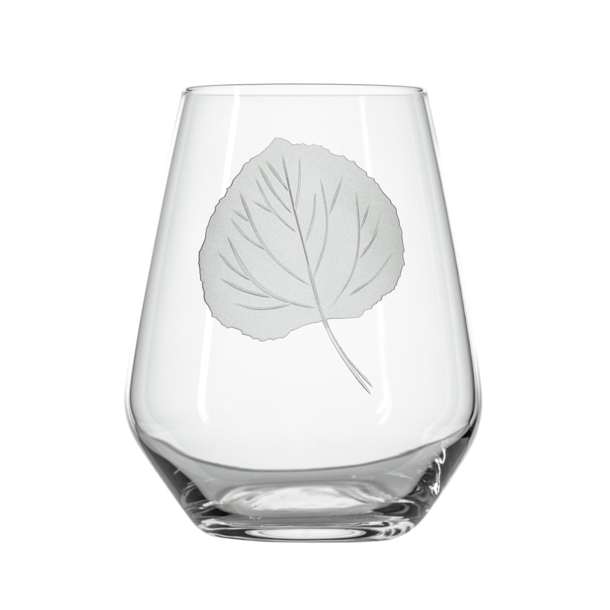 Rolf Glass Aspen Leaf Stemless Wine Glass 18oz | Set of 4 | Stemless Wine Tumblers | Made in the USA