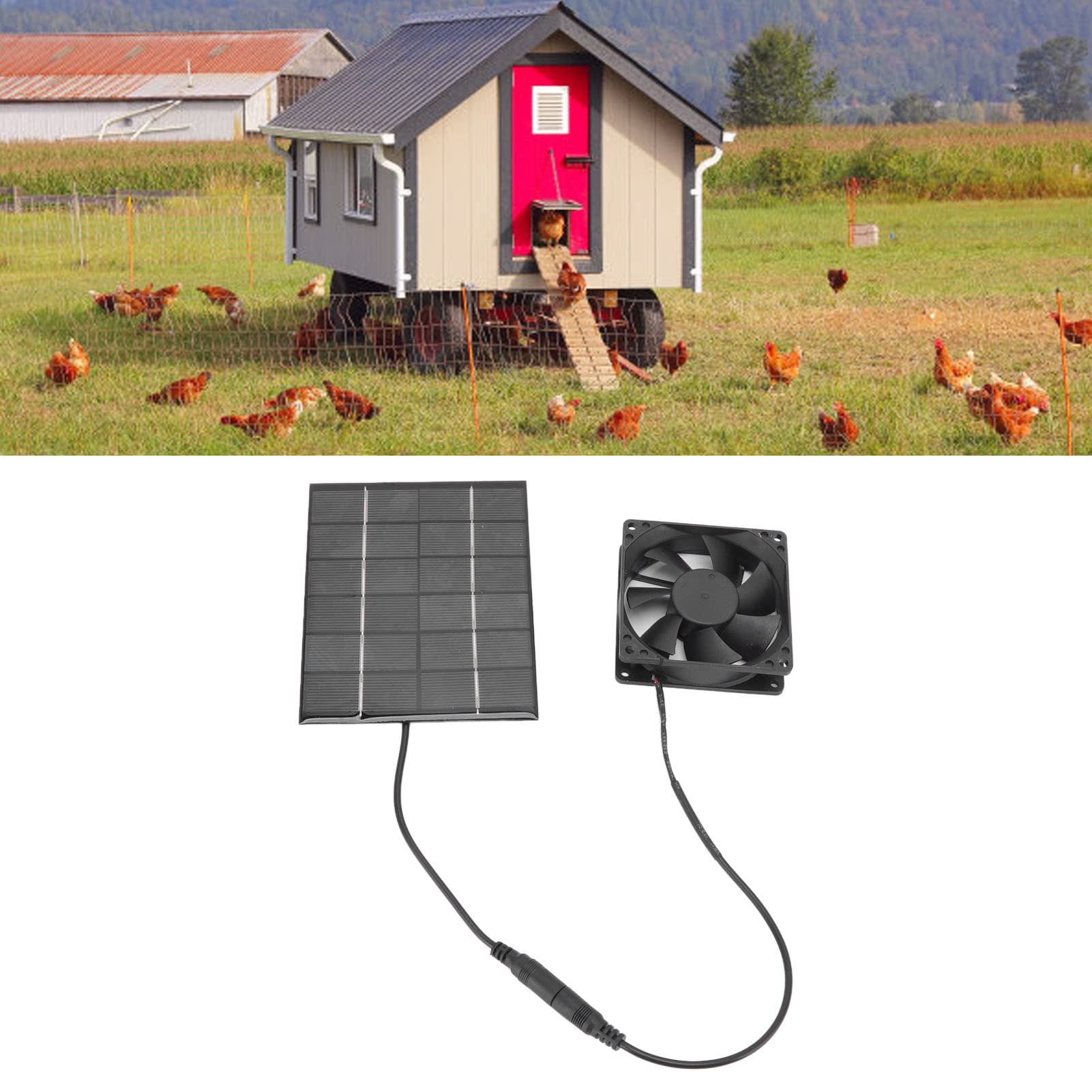 HYWHUYANG Solar Panel Fan Kit, 2W Waterproof Solar Exhaust Fan, for Small Chicken Coops, Greenhouses, Sheds, Pet Houses, Window Exhaust (Small)