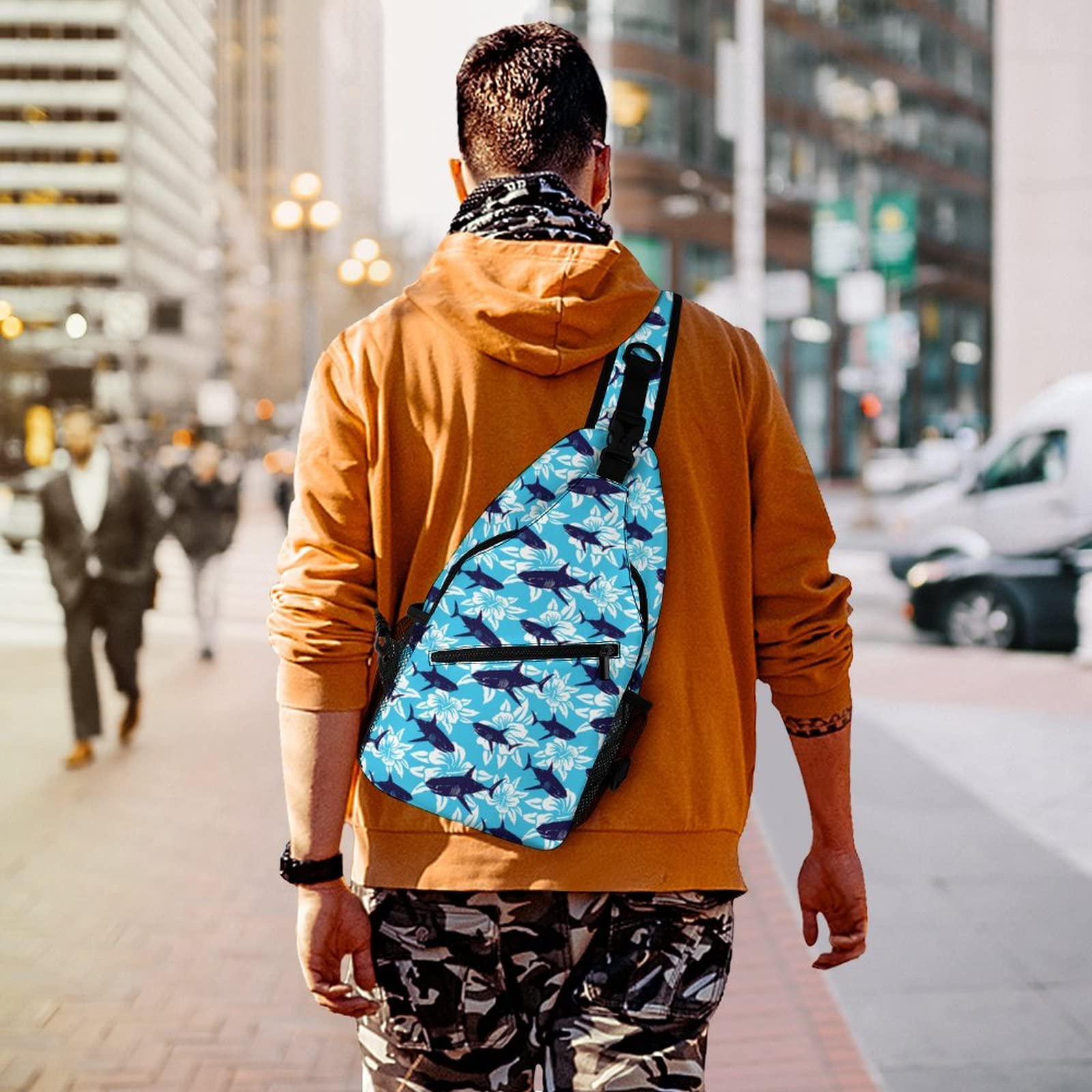 VSOFMY Sling Bag for Men Women Crossbody Sling Backpack for Travel Hiking Daypack Chest Bag Shark