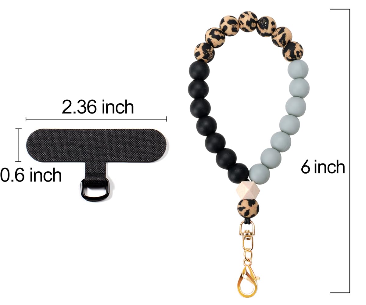 VICHUNHO Marble Silicone Beaded Phone Wrist Strap, Cellphone Lanyard with Tether Tab, Elastic Hands-Free Wristlet Bracelet