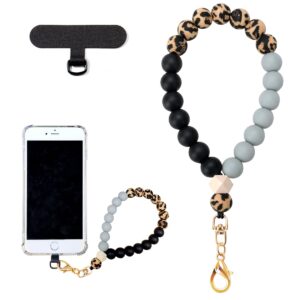 vichunho marble silicone beaded phone wrist strap, cellphone lanyard with tether tab, elastic hands-free wristlet bracelet