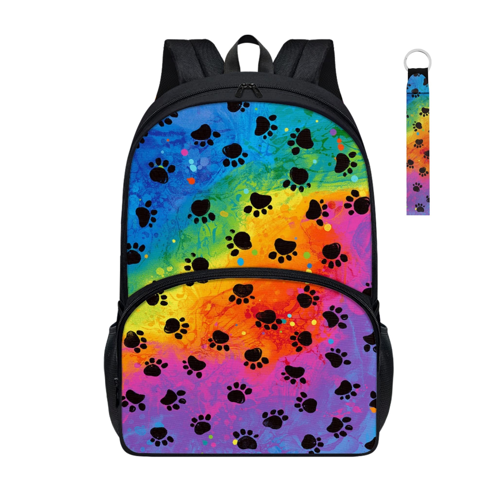 PORCLAY Rainbow Paw Print School Backpack for Kids Girls Boys Colorful Elementary Bookbag Preschool Cute Book Bag High School Lightweight with Laptop Compartment